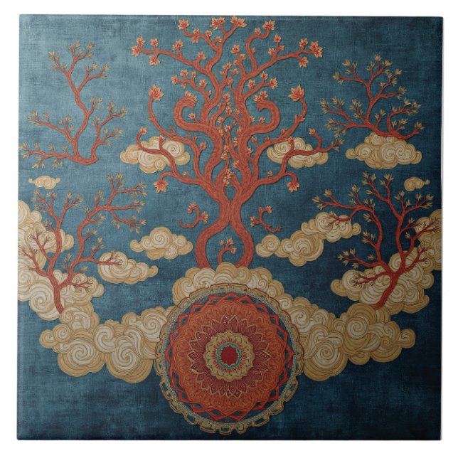 Mandala Beneath the Cloud Trees Ceramic Tile (Front)