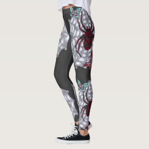 Mandala Black and Red Spider Leggings