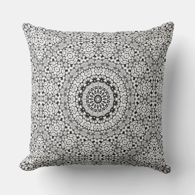 Mandala,black and white, grey  cushion (Front)