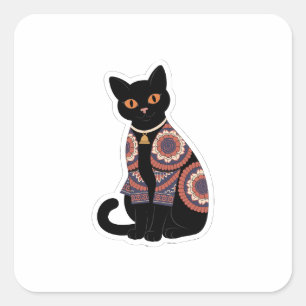 Mandala Black Cat Bell Collar Sticker