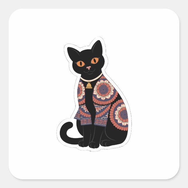 Mandala Black Cat Bell Collar Sticker (Front)