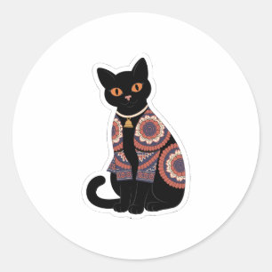 Mandala Black Cat Bell Collar Sticker