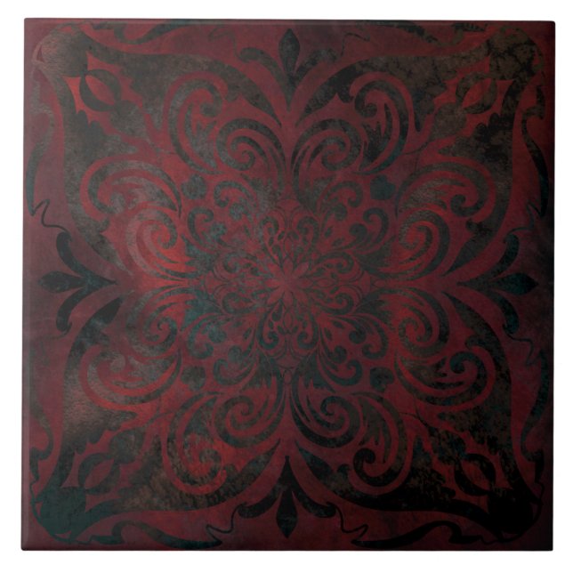 mandala black romantic elegant ceramic tile (Front)