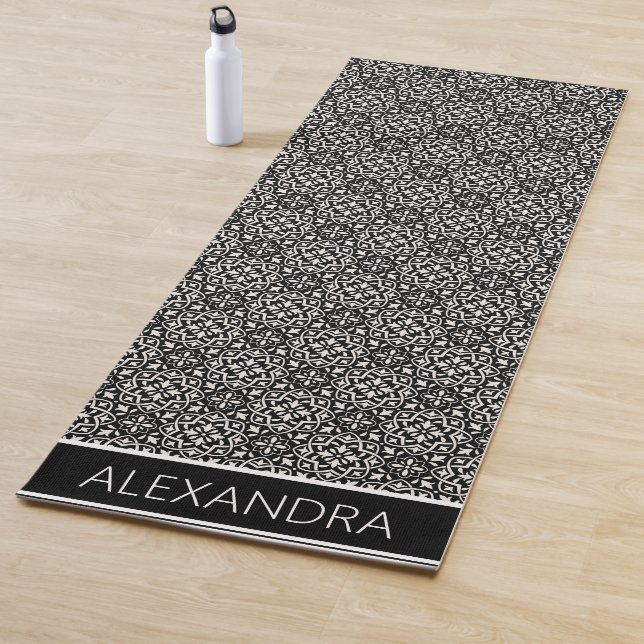 Mandala Black White Pattern Name Personalised Yoga Mat (In Situ)
