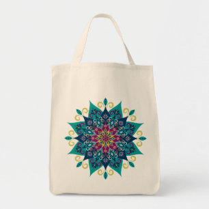 Mandala Bloom-Turquoise & Indigo Blue Tote Bag