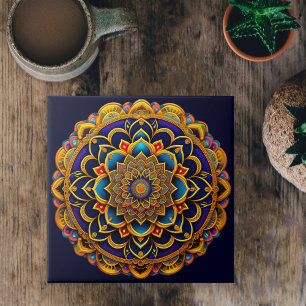 Mandala Blue Colorful Illustration Ceramic Tile
