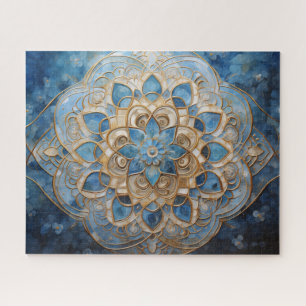 Mandala Blue Gold Jigsaw Puzzle