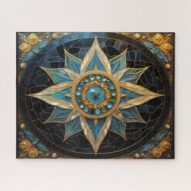 Mandala Blue Gold Jigsaw Puzzle (Horizontal)
