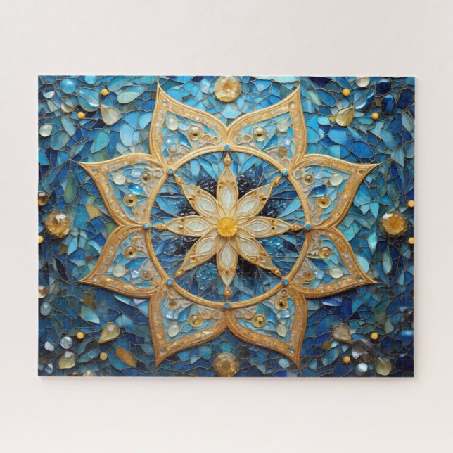 Mandala Blue Gold Jigsaw Puzzle (Horizontal)