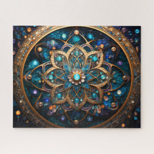 Mandala Blue Gold Jigsaw Puzzle
