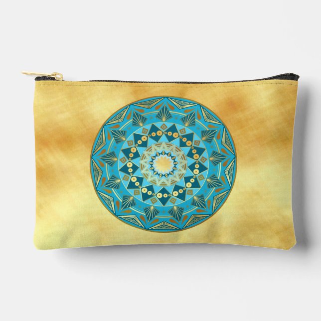 Mandala blue gold on Soft Gold Background Accessory Pouch (Front)
