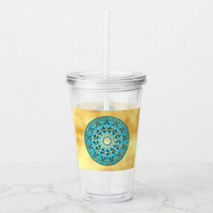 Mandala blue gold on Soft Gold Background Acrylic Tumbler