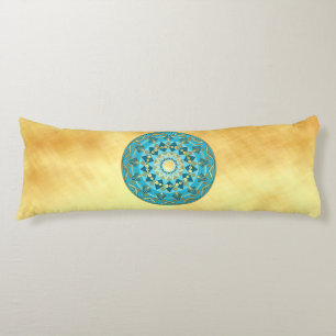 Mandala blue gold on Soft Gold Background Body Cushion