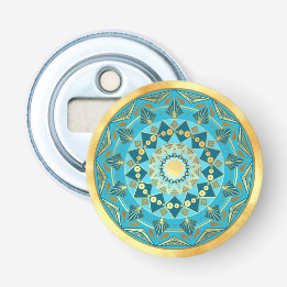 Mandala blue gold on Soft Gold Background Bottle Opener