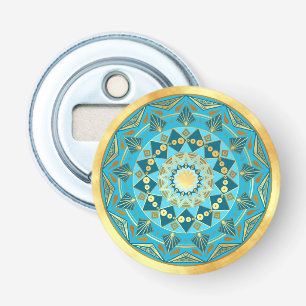 Mandala blue gold on Soft Gold Background Bottle Opener