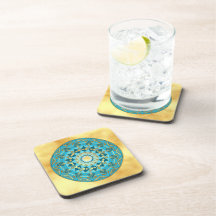 Mandala blue gold on Soft Gold Background