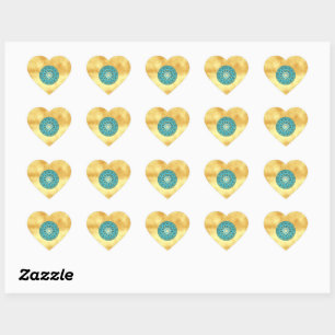Mandala blue gold on Soft Gold Background Heart Sticker