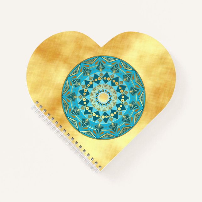 Mandala blue gold on Soft Gold Background Notebook (Front)