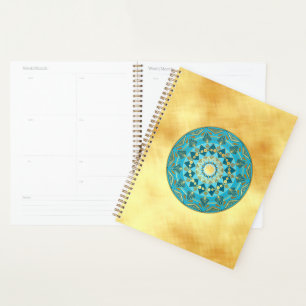 Mandala blue gold on Soft Gold Background Planner