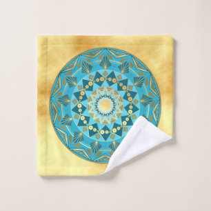 Mandala blue gold on Soft Gold Background Wash Cloth