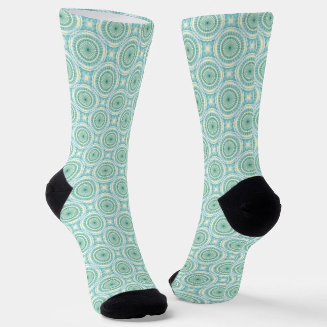 Mandala Blue Green Orange Pattern Socks (Angled)