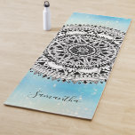 Mandala Blue Personalised Yoga Mat<br><div class="desc">A beautiful mandala symmetrical geometric floral pattern on a blue bokeh shimmer background,  personalised with your name in a trendy script style font. The back of the mat is white.</div>