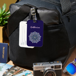 Mandala Blue Pink Green Spiritual. Luggage Tag