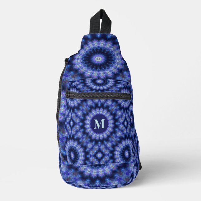 Mandala Blue Purple Pattern Monogram Sling Bag (Front)