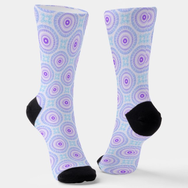 Mandala Blue Purple Pattern Socks (Angled)