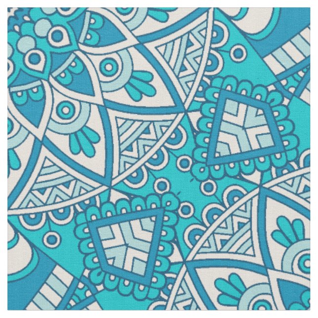Mandala Blue tile pattern Fabric (Close Up)