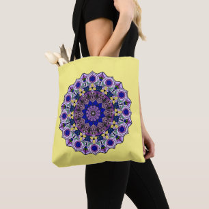 Mandala Blueberry 12 Blue Violet on Yellow -  Tote Bag