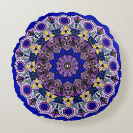 Mandala Blueberry Blue Violet Round Cushion