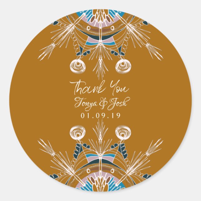 Mandala Bohemian Colourful Thank You Mustard Classic Round Sticker (Front)