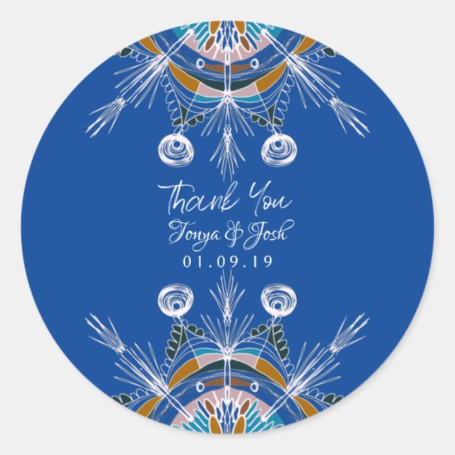Mandala Bohemian Colourful Wedding Thank You Classic Round Sticker (Front)