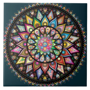 Mandala Bohemian myriad of colours Ceramic Tile