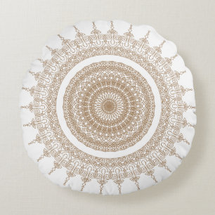 Mandala Bohemian White Boho Round Cushion
