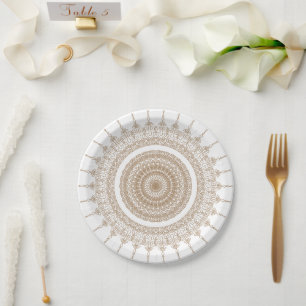 Mandala Bohemian White Paper Plate