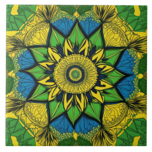 Mandala Bohemian Yellow, Green, Blue Ceramic Tile