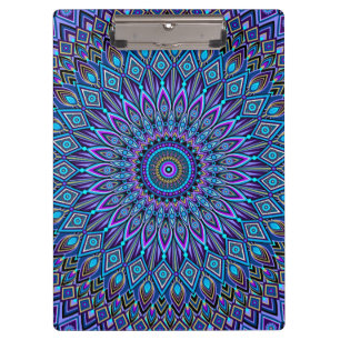 Mandala Boho Blue Teal Purple Peacock Colourful Clipboard