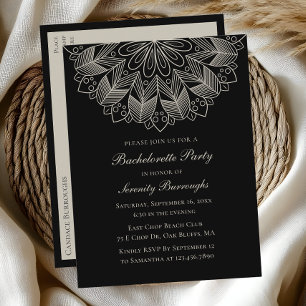 Mandala Boho Indian Black Wedding Bachelorette Invitation Postcard