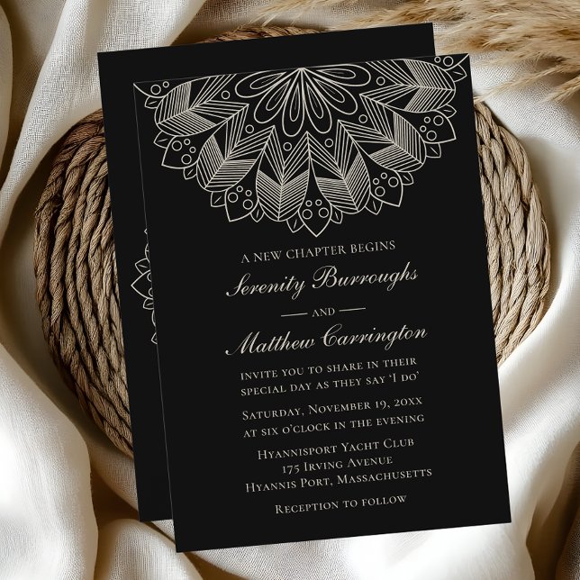 Mandala Boho Indian Elegant Black Wedding Invitation (Creator Uploaded)