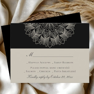 Mandala Boho Indian Elegant Black Wedding RSVP Card