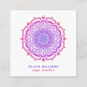 Mandala Boho Purple Pink Yoga Fresh White Square Business Card