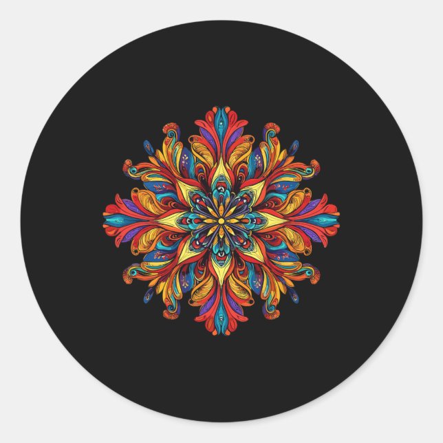 Mandala Boho Sacred Geometry Color Burst  Classic Round Sticker (Front)