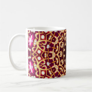 Mandala brooch, geometric vintage background. coffee mug