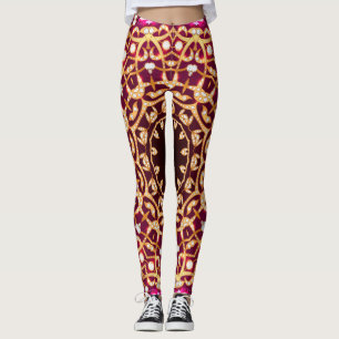 Mandala brooch, geometric vintage background. leggings