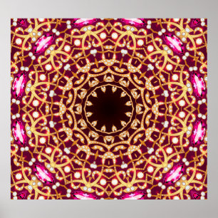 Mandala brooch, geometric vintage background. poster