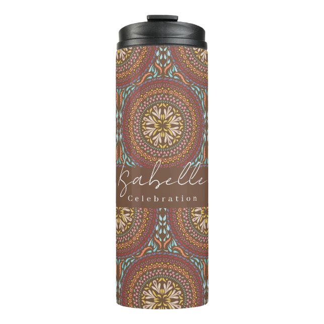 Mandala Brown Thermal Tumbler (Front)
