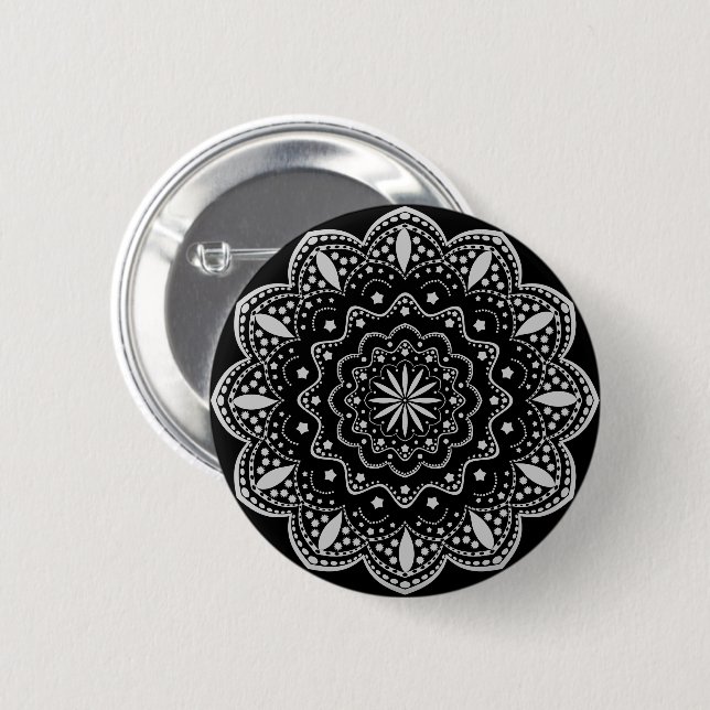 Mandala Button | Black and Grey (Front & Back)