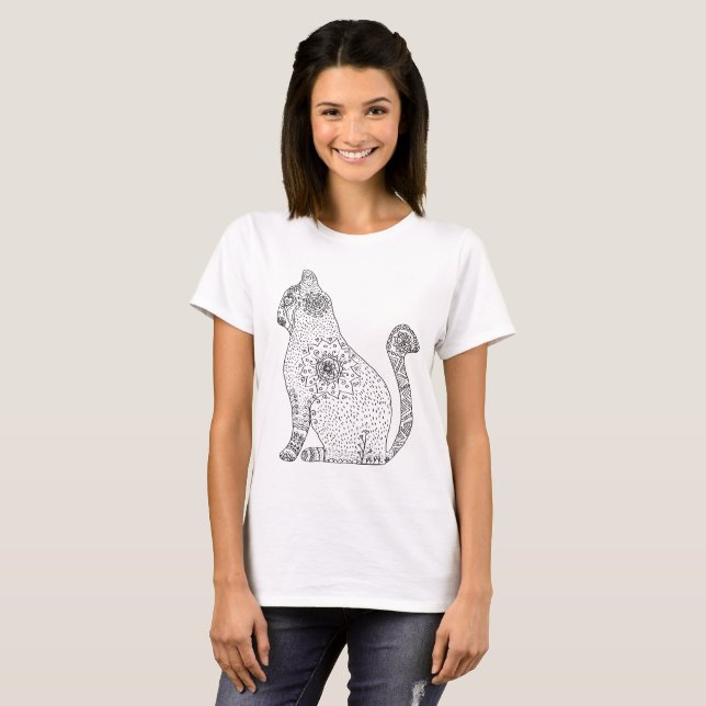 Mandala Cat Basic T-Shirt, White T-Shirt (Front Full)